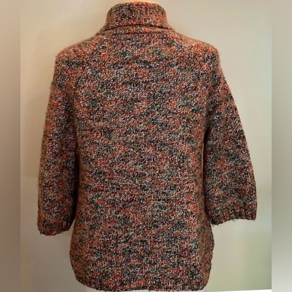 Carole Little Brown Multicolor One Button Wool Blend 3/4” Sleeve Cardigan Size M - Picture 6 of 9